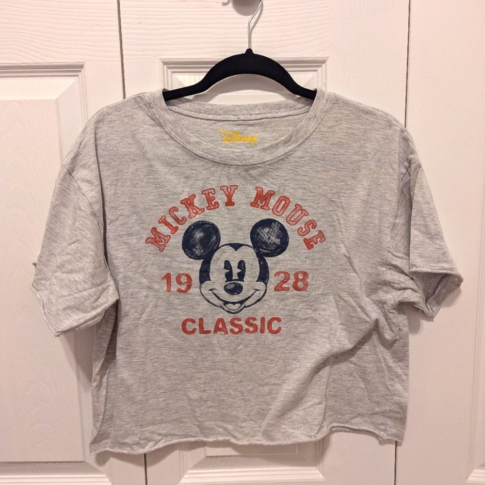 Grey Cropped Mickey Tee